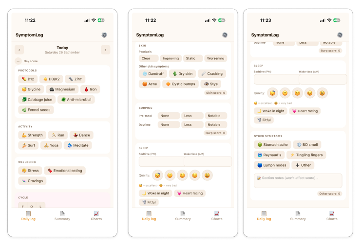 image of symptom tracking app logging